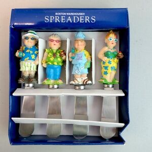 Vintage 1998 Boston Warehouse Spreaders Stainless Knives BBQ Folk Retirement